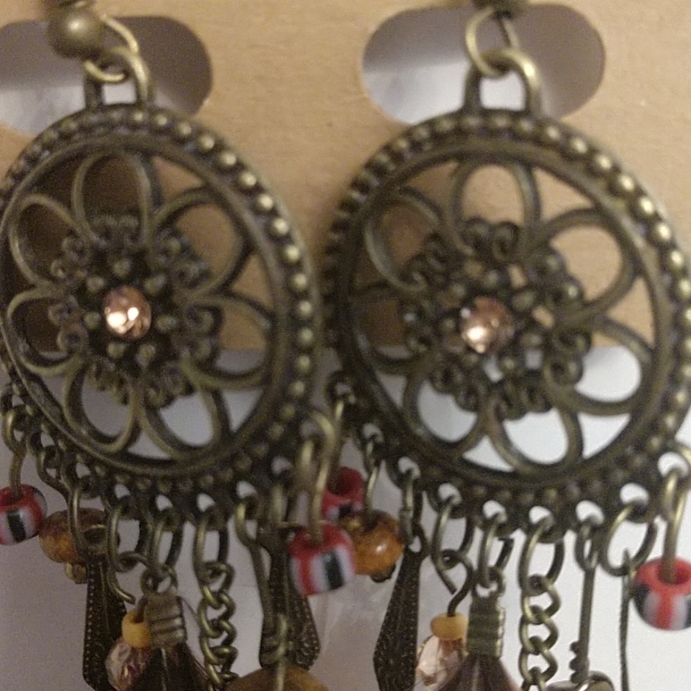Unique Dreamcatcher Feather Boho Charm Earrings 4" Drop - Picture 7 of 9